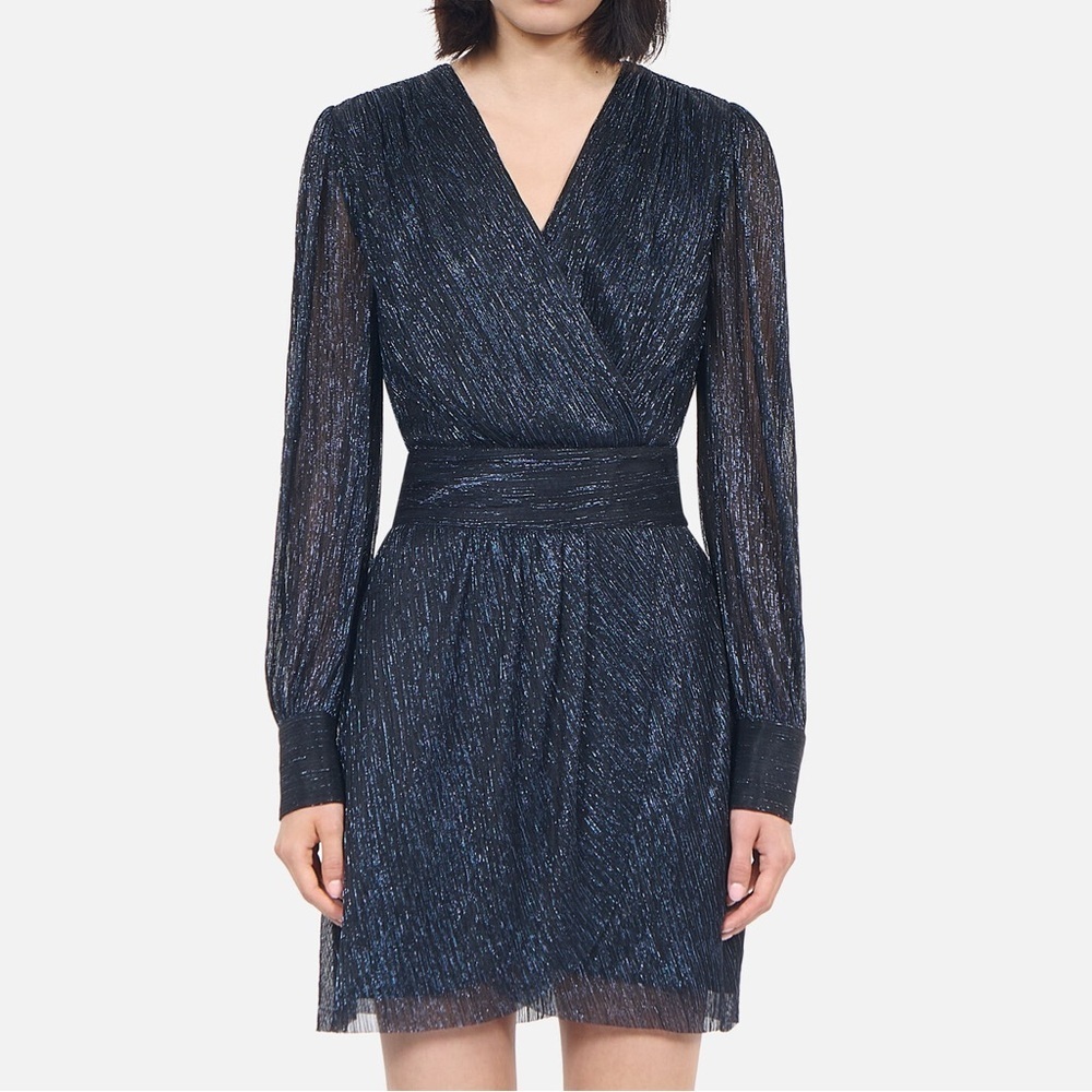 NWT! The Kooples NAVY BLUE METALLIC JERSEY SHORT DRESS, Size 2